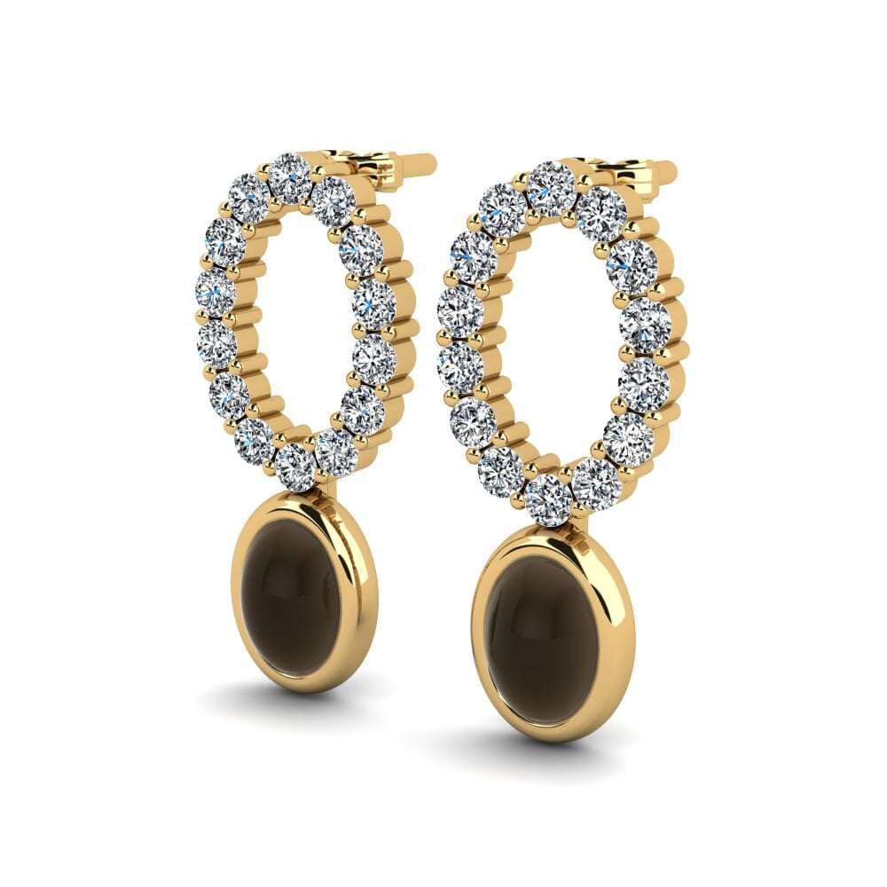 14ct Yellow Gold Cabochon Smoky Topaz Women's Earring Melisandra