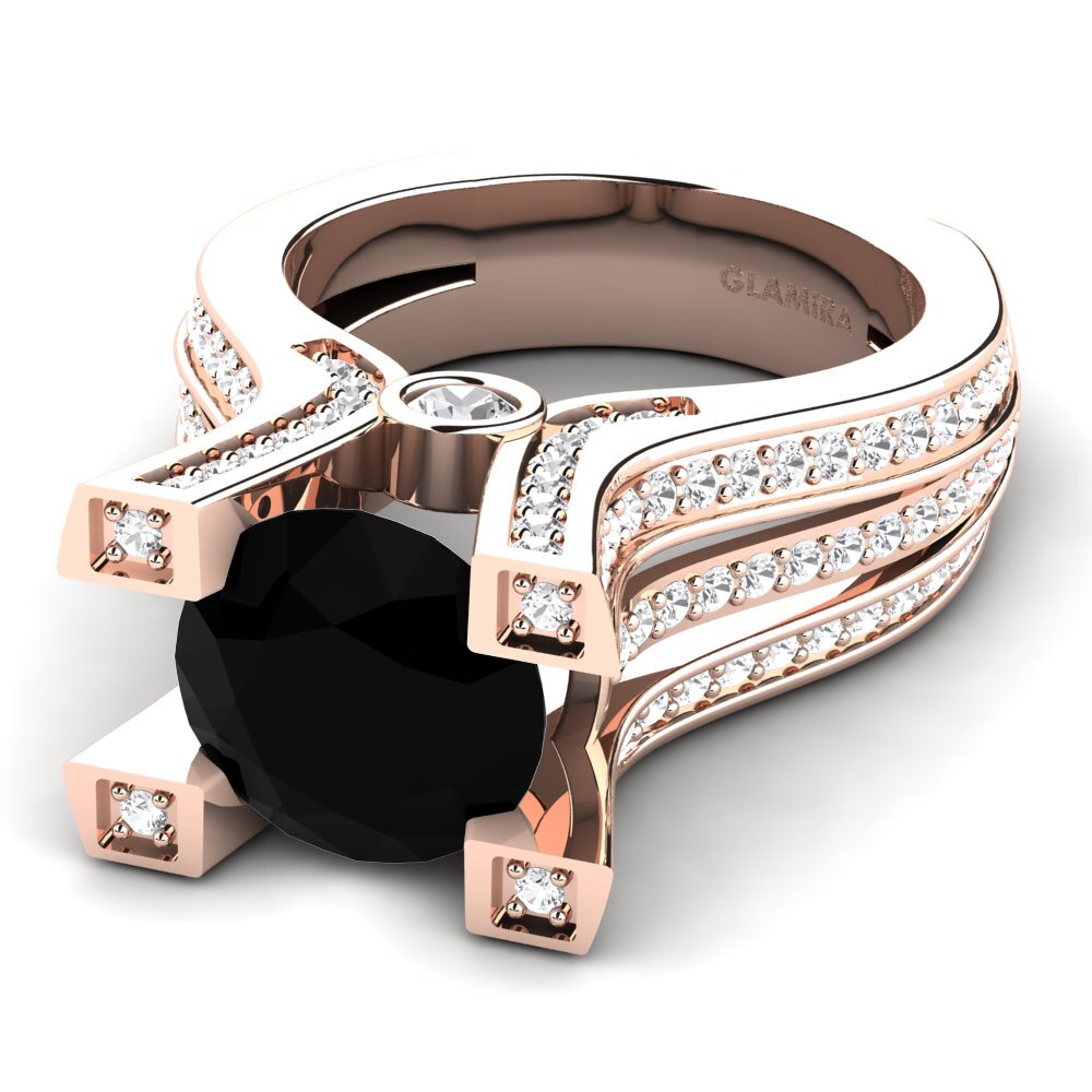 9k Rose Gold Black Onyx Engagement Ring Melita