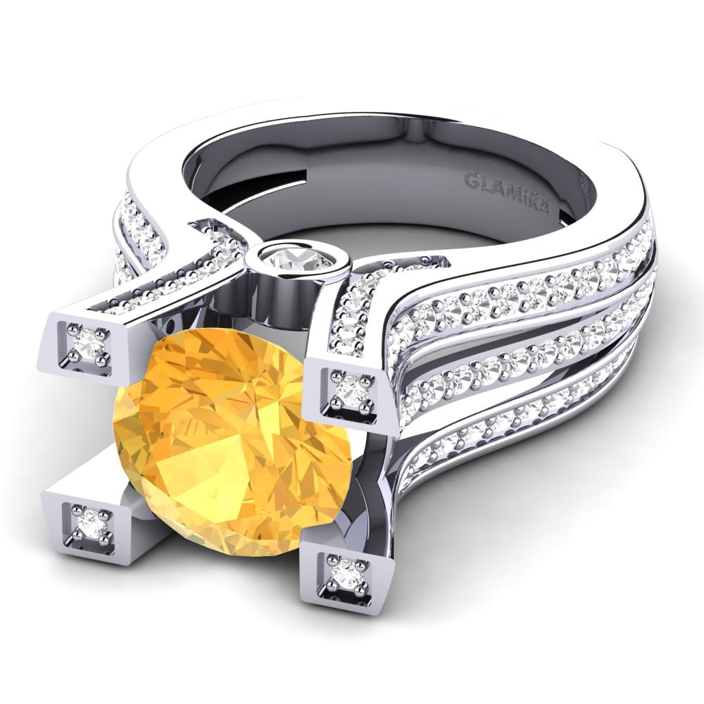 White Silver Citrine Engagement Ring Melita