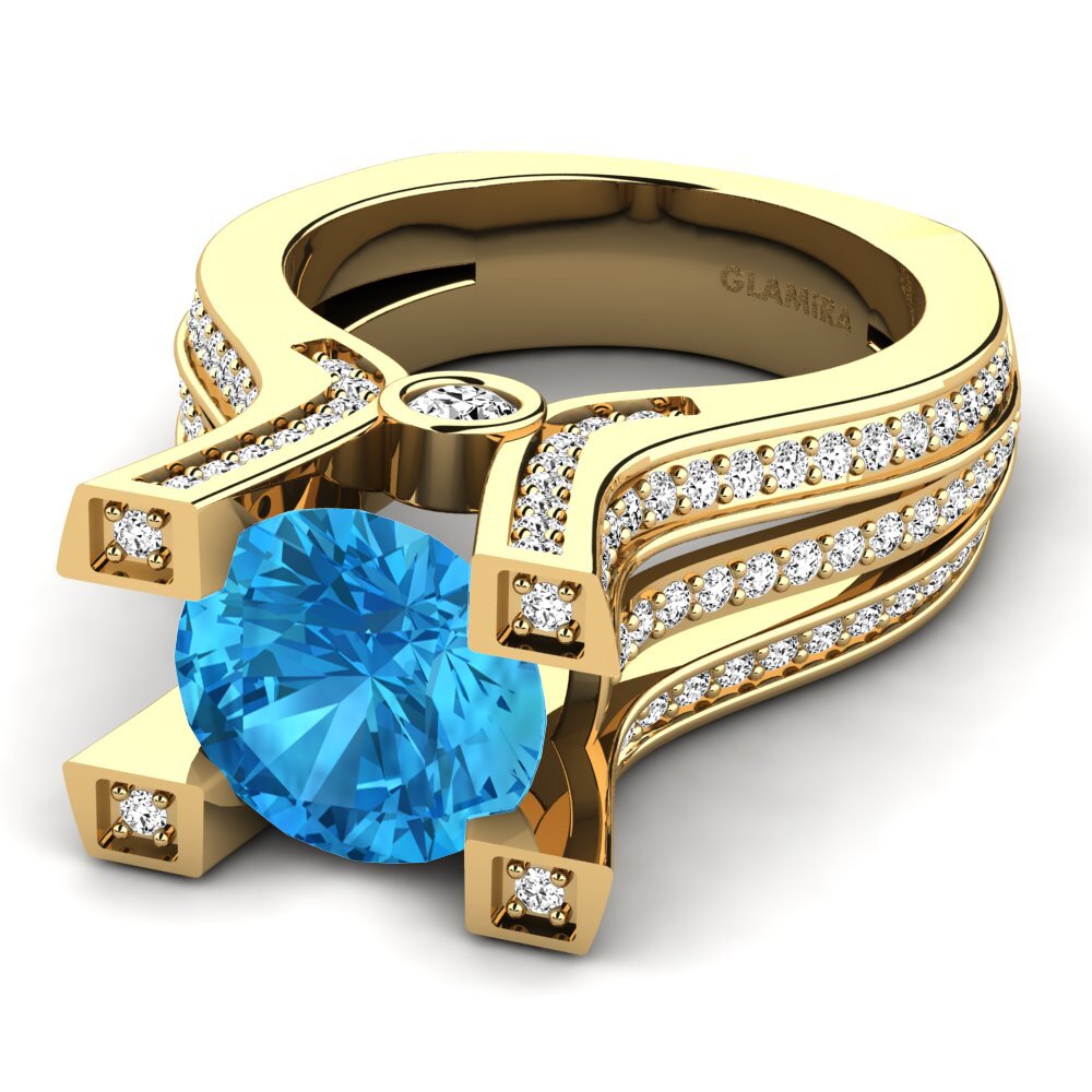 9k Oro Amarillo Topacio azul Anillo de compromiso Melita