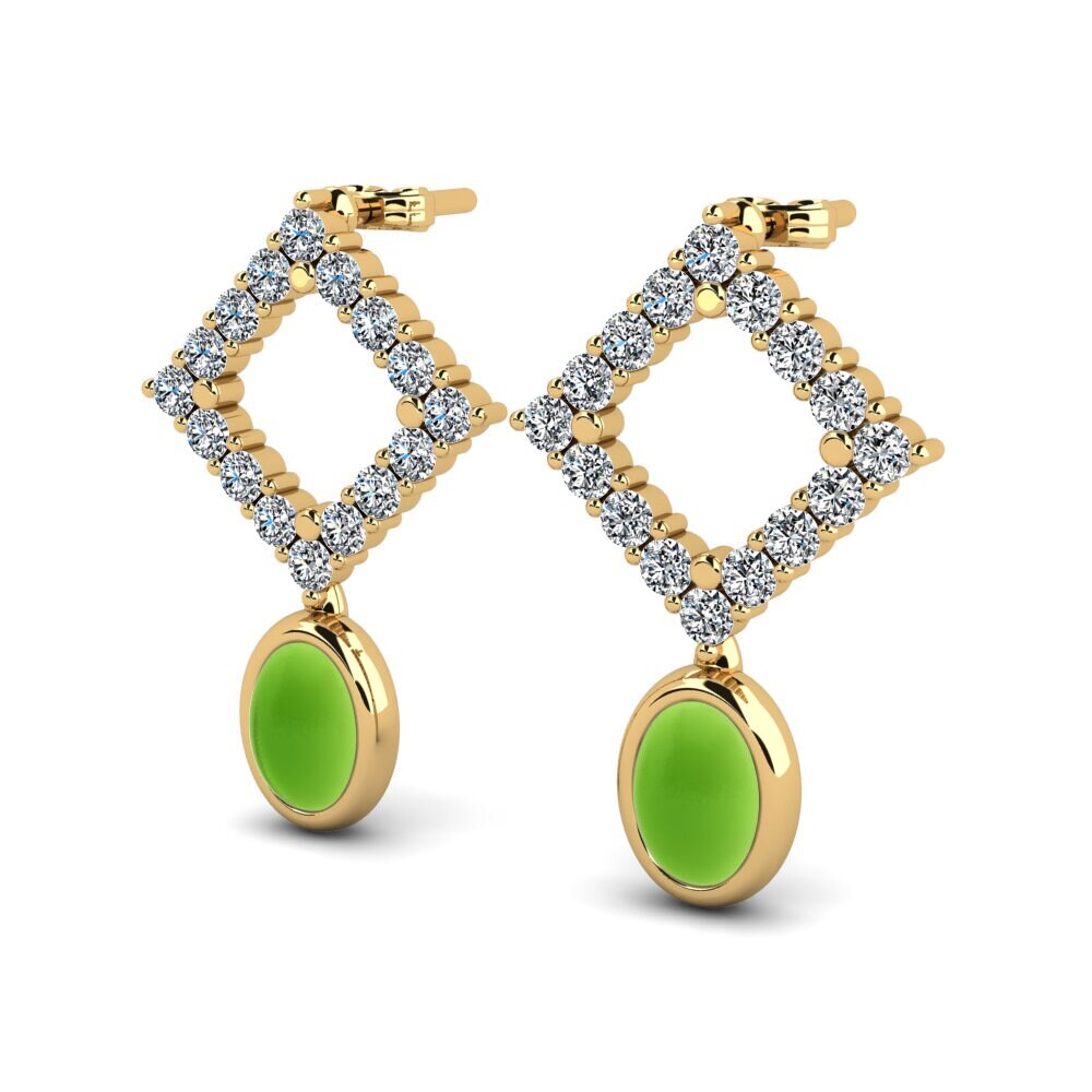 14k Oro Amarillo Peridoto Cabujón Pendiente de mujer Meliza