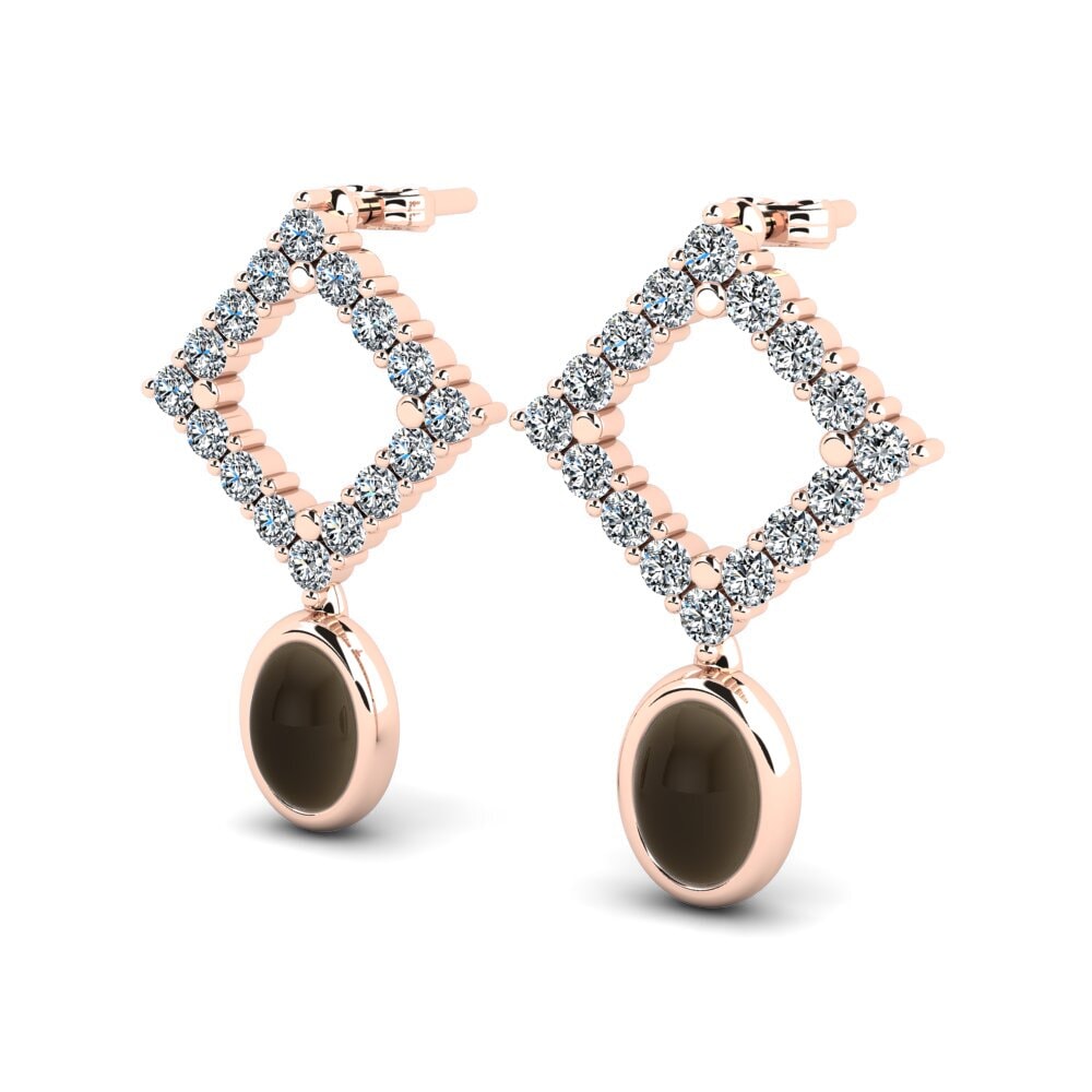 14ct Rose Gold Cabochon Smoky Topaz Women's Earring Meliza
