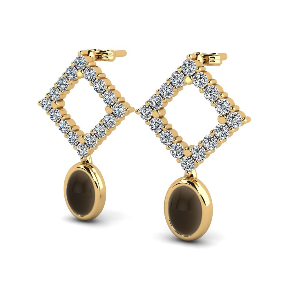14ct Yellow Gold Cabochon Smoky Topaz Women's Earring Meliza