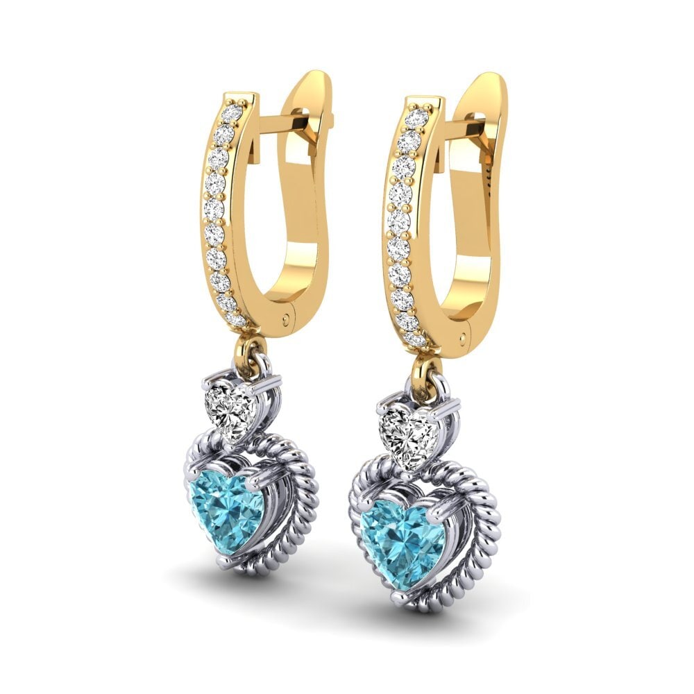 18ct Yellow & White Gold Blue Zircon Women's Earring Melorin