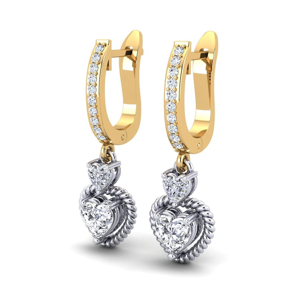 14k Oro Amarillo/Blanco Corazón Pendiente de mujer Melorin