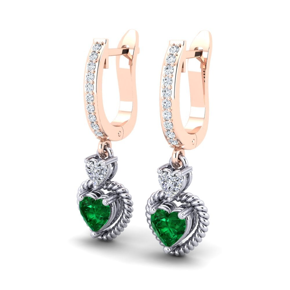 14k Oro Rosa & Blanco Esmeralda (creada en laboratorio) Pendiente de mujer Melorin