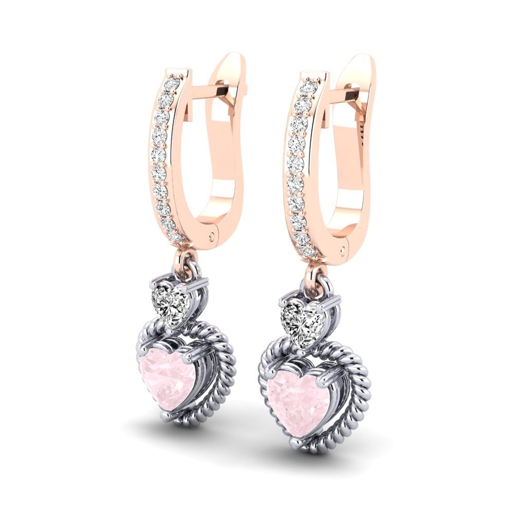 9k Oro Rosa & Blanco Cuarzo rosa Pendiente de mujer Melorin