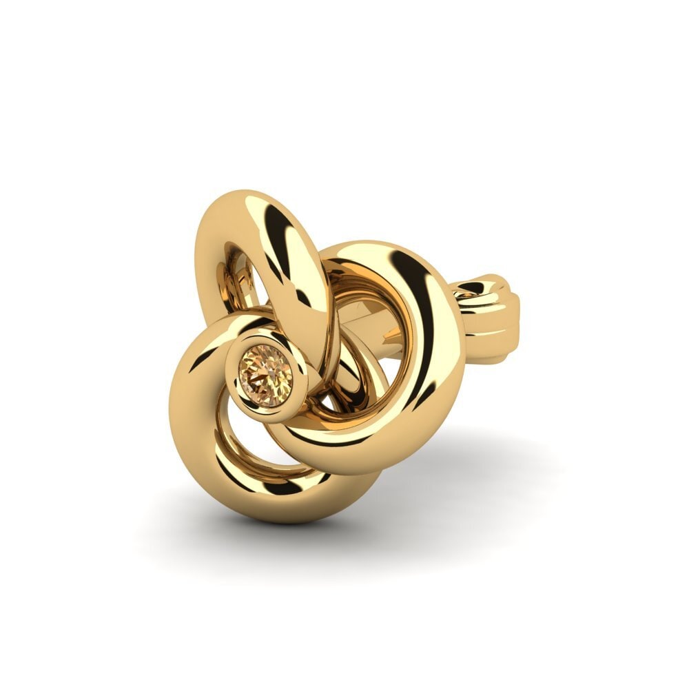 14ct Yellow Gold Brown Diamond Men's Earring Abartena