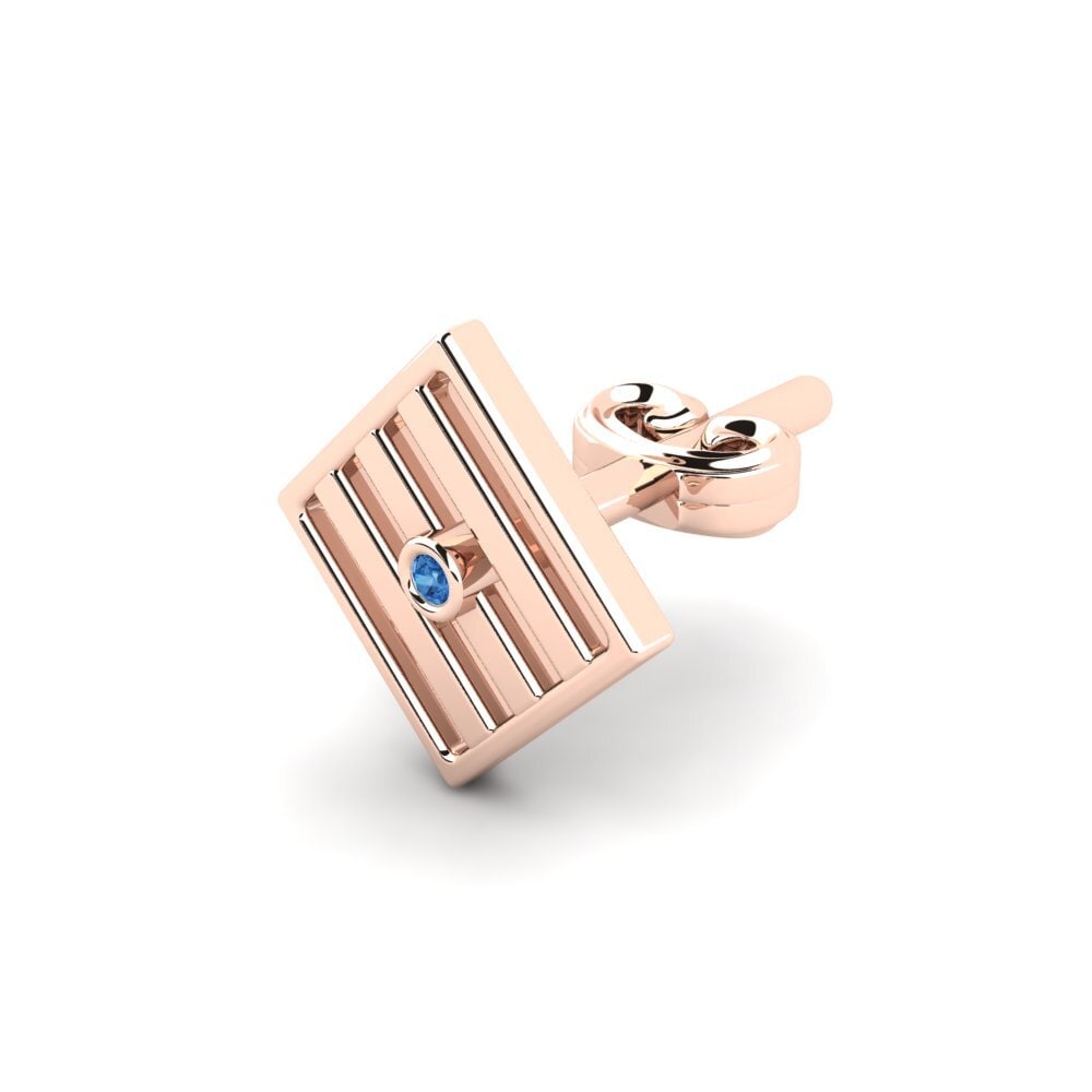 14ct Rose Gold Dark Blue Zirconia Men's Earring Abfin