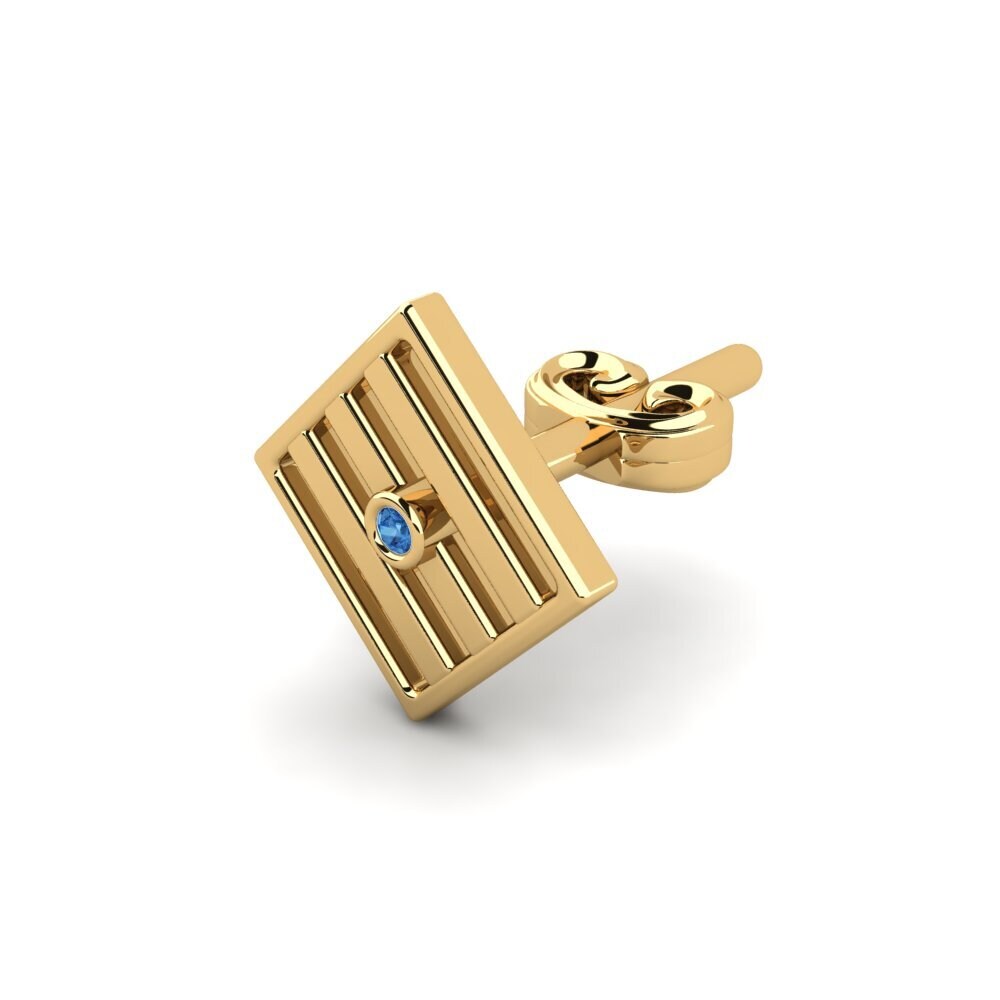 18ct Yellow Gold Dark Blue Zirconia Men's Earring Abfin