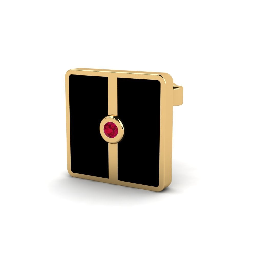 9ct Yellow Gold Ruby Men's Earring Adals