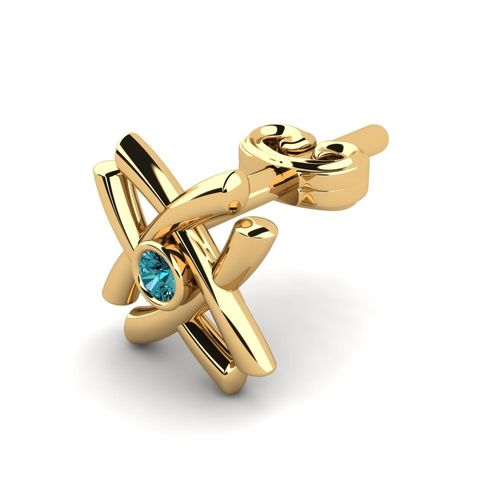 18ct Yellow Gold Blue Diamond Men's Earring Metan
