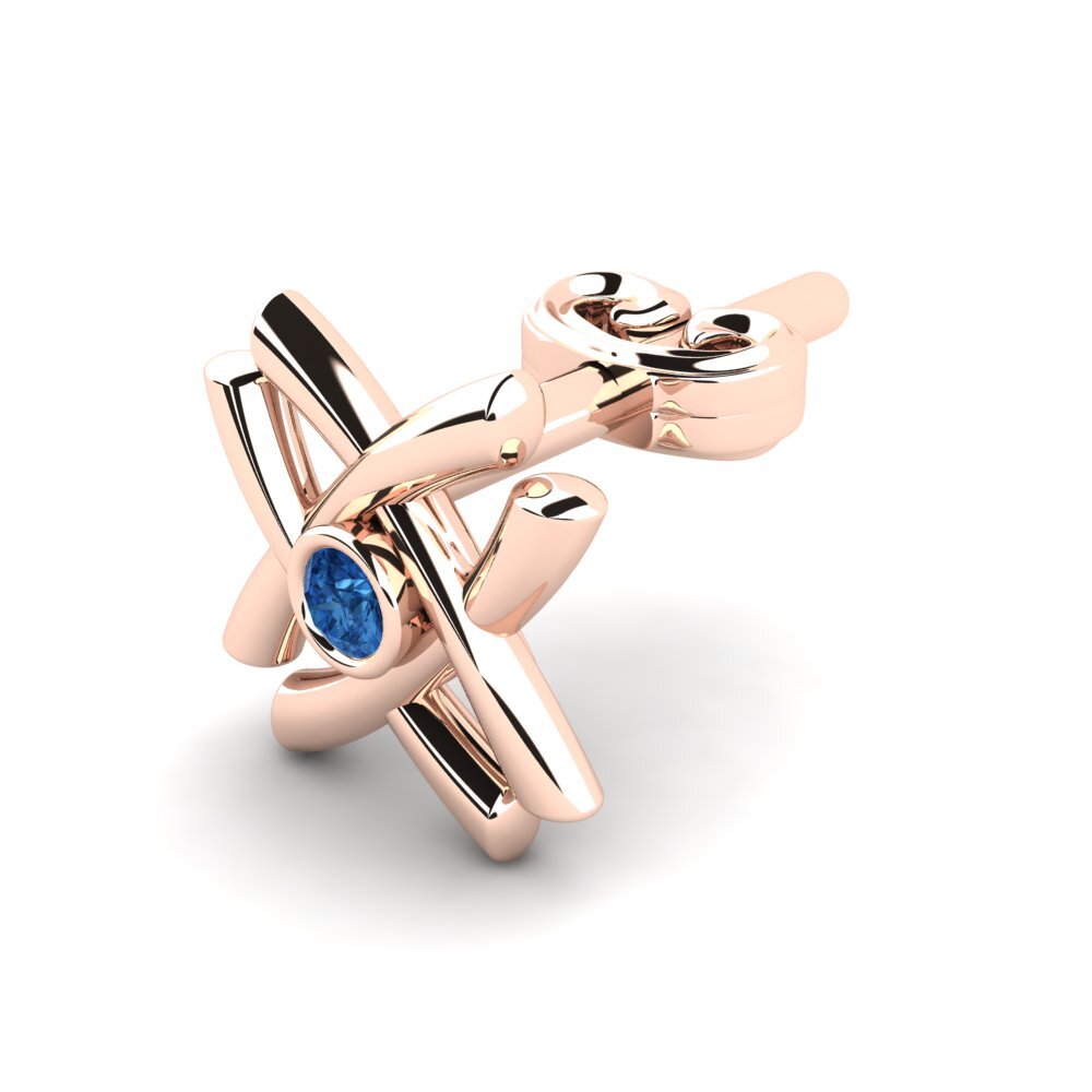 14ct Rose Gold Dark Blue Zirconia Men's Earring Metan