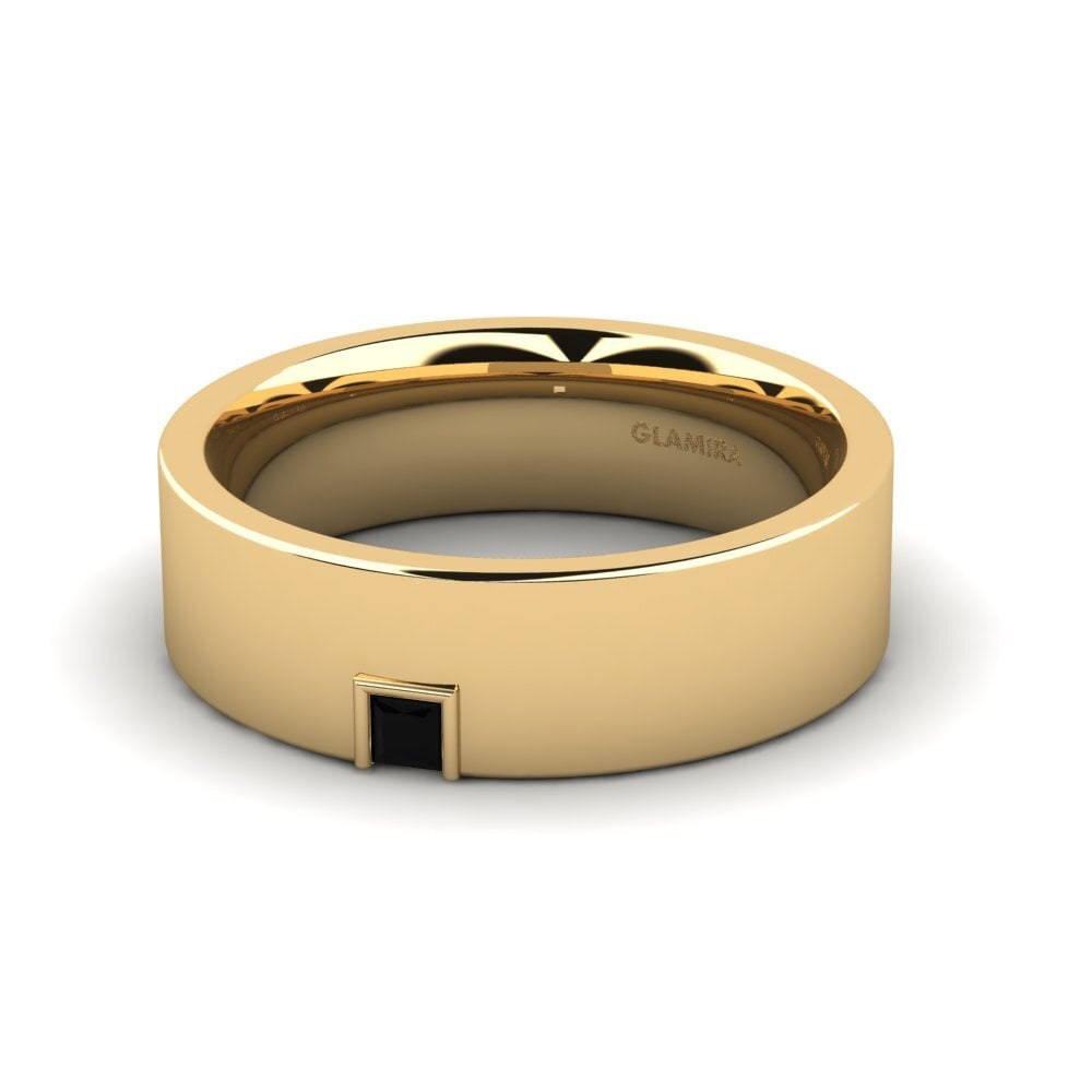 9ct Yellow Gold Black Sapphire Men's Ring Silent Approval