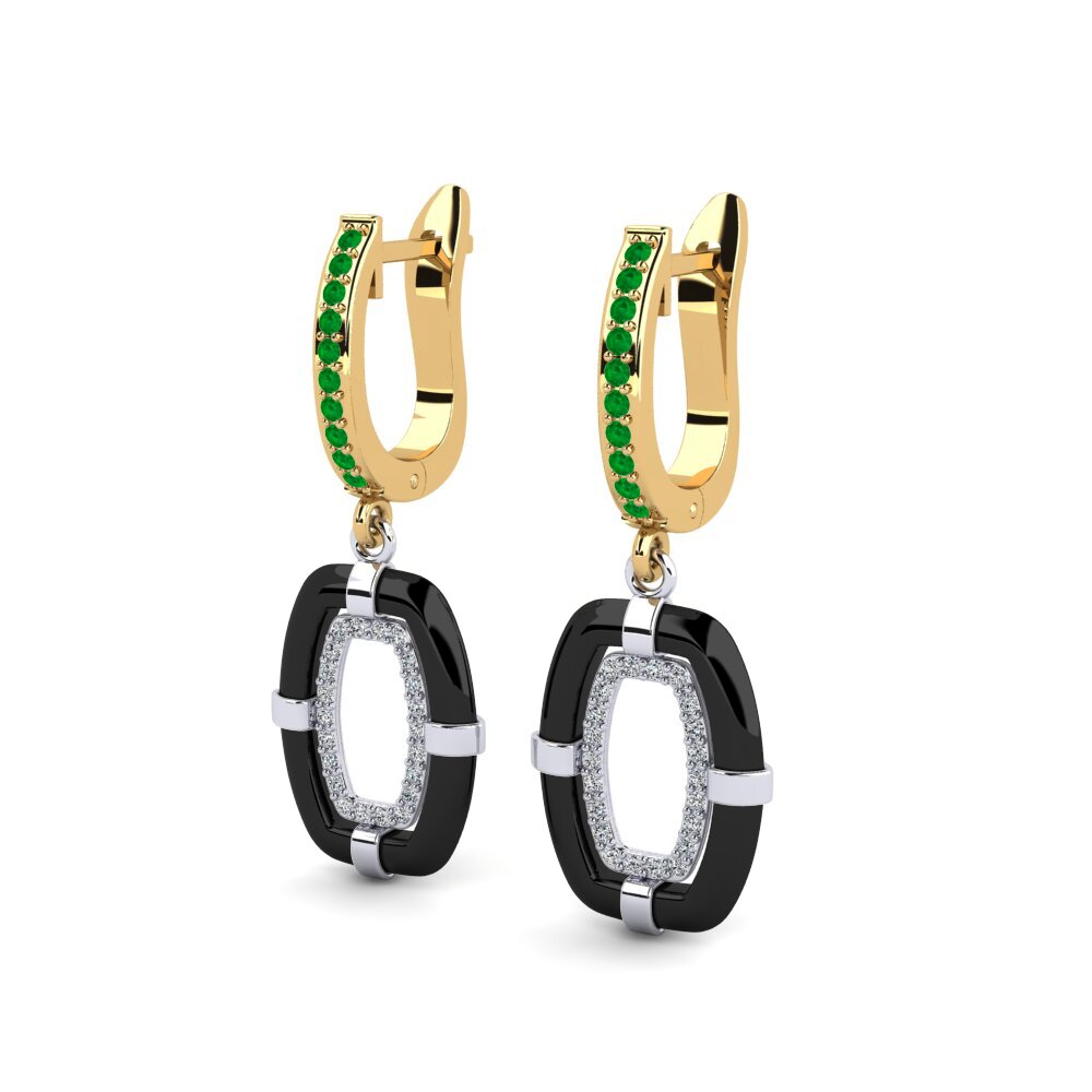 9k Oro Amarillo & Blanco Esmeralda Pendiente de mujer Mennosa