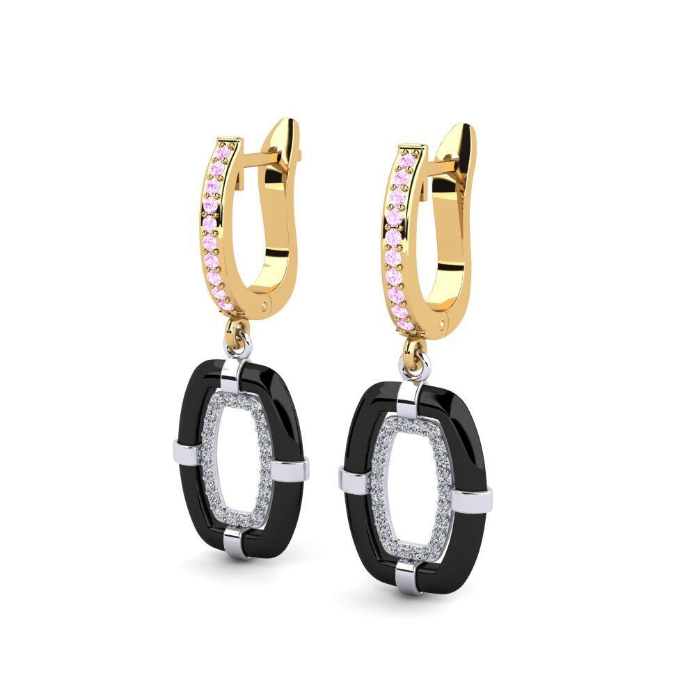 14k Oro Amarillo & Blanco Zafiro Rosado Pendiente de mujer Mennosa