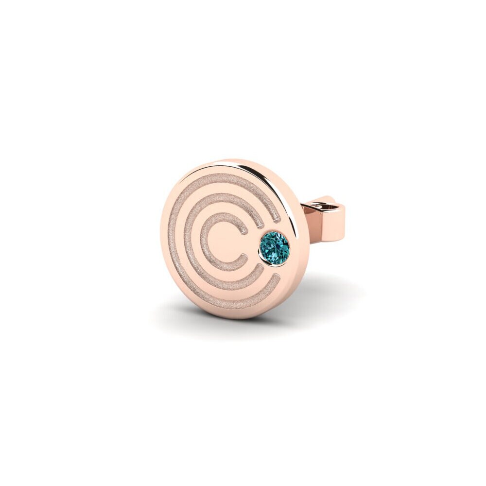14ct Rose Gold Blue Diamond Men's Earring Mertae