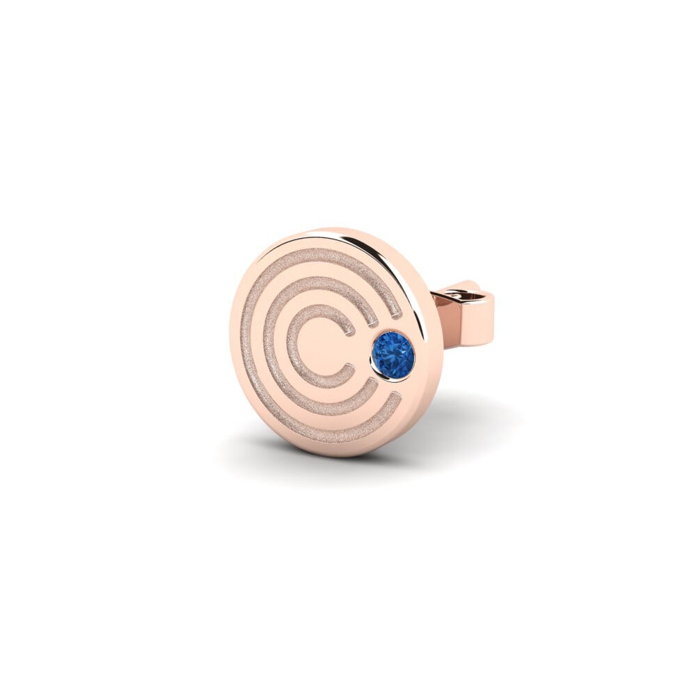14ct Rose Gold Dark Blue Zirconia Men's Earring Mertae
