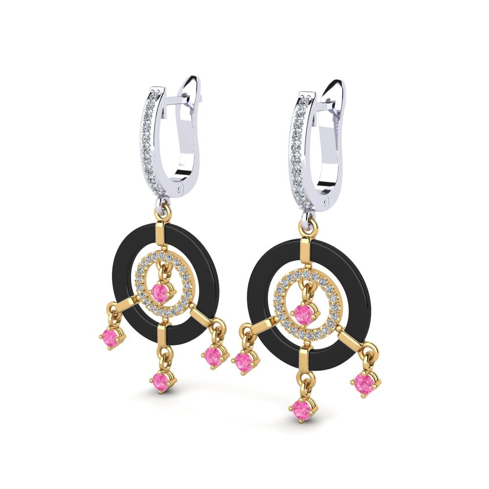 14k Oro Amarillo & Blanco Zafiro Rosado Pendiente de mujer Mesmoraza