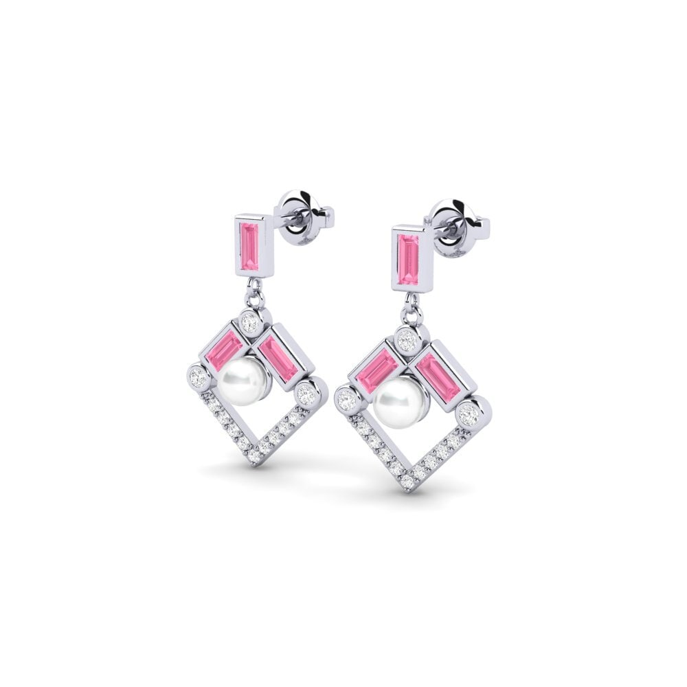 18k White Gold Pink Sapphire Women's Earring Metz