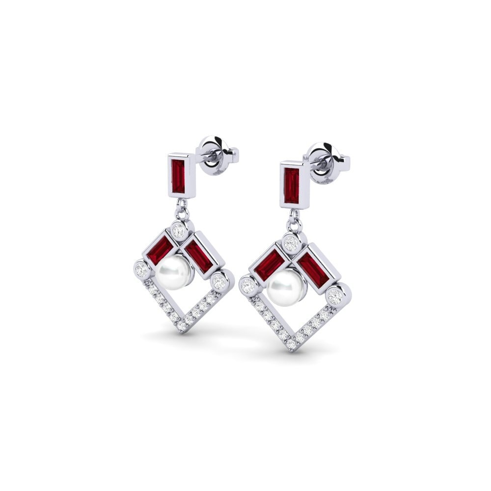 9k White Gold Red Zirconia Women's Earring Metz
