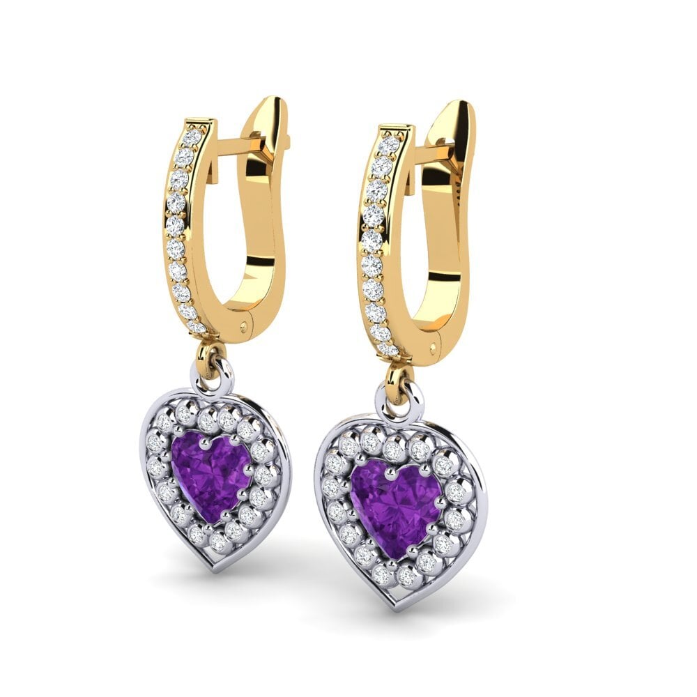 14k Oro Blanco / Amarillo Corazón Pendiente de mujer Micheila