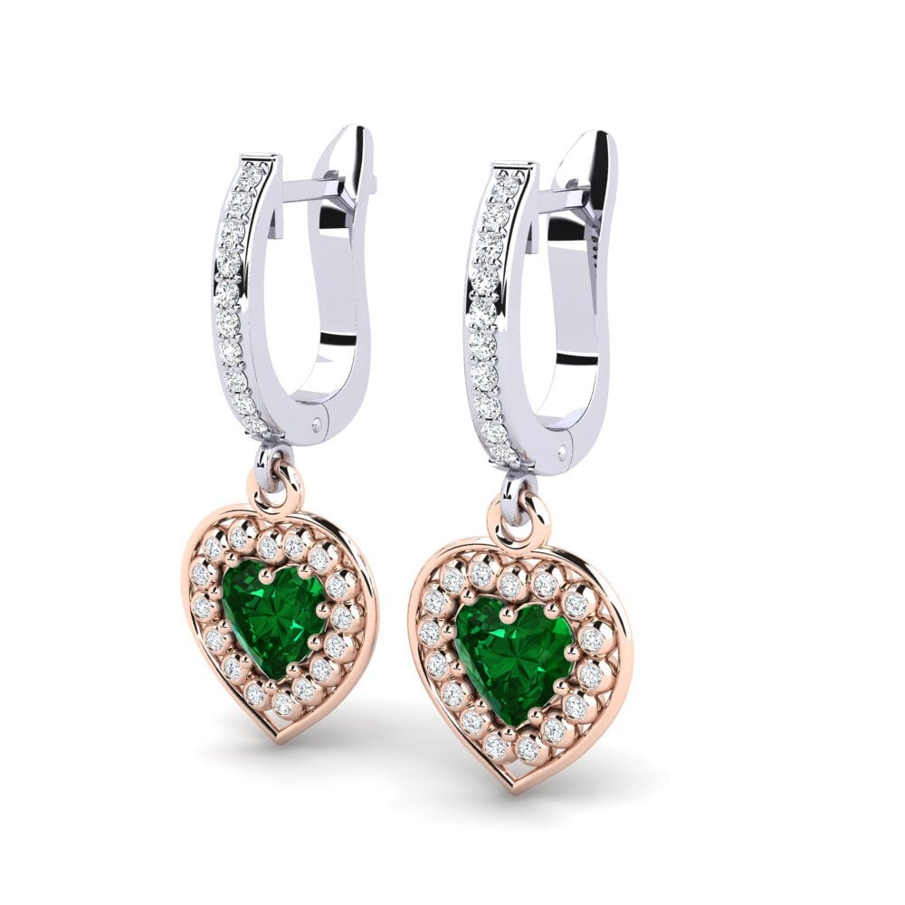 14k Oro Rosa & Blanco Esmeralda (creada en laboratorio) Pendiente de mujer Micheila