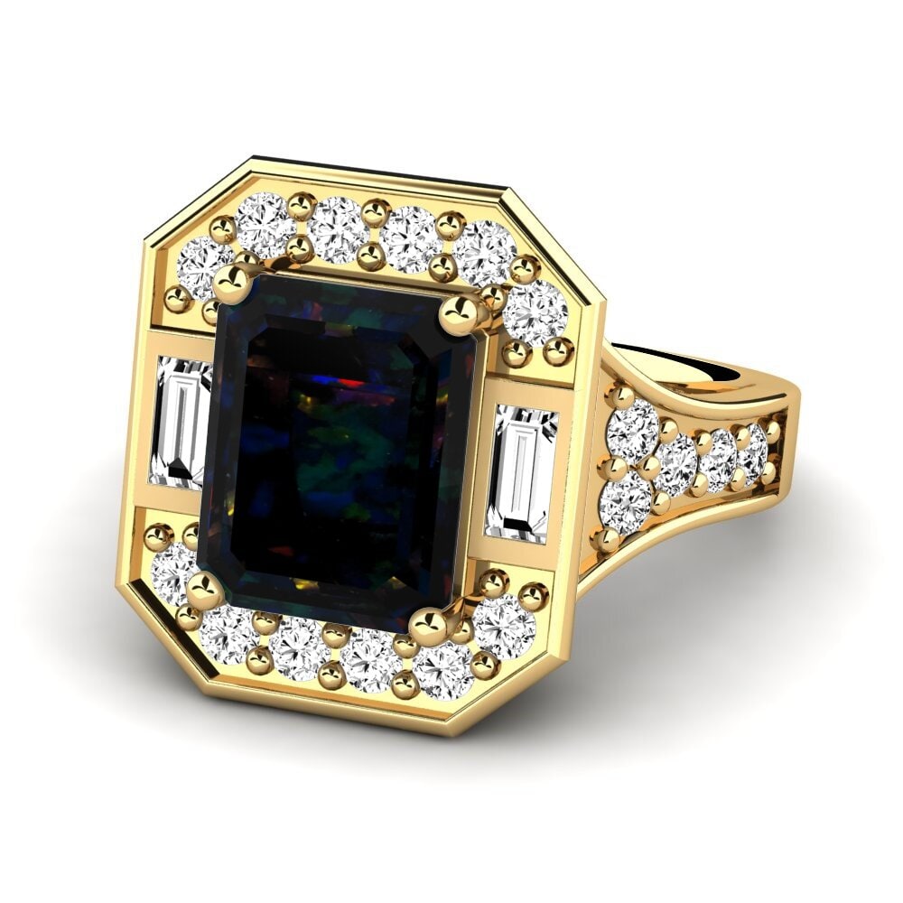 18k Oro Amarillo Opalo Negro Anillo de compromiso Micheyla