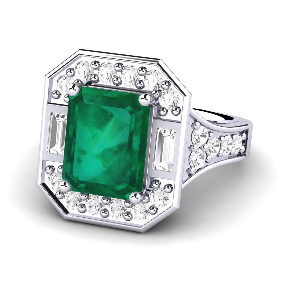 White Silver Emerald Engagement Ring Micheyla