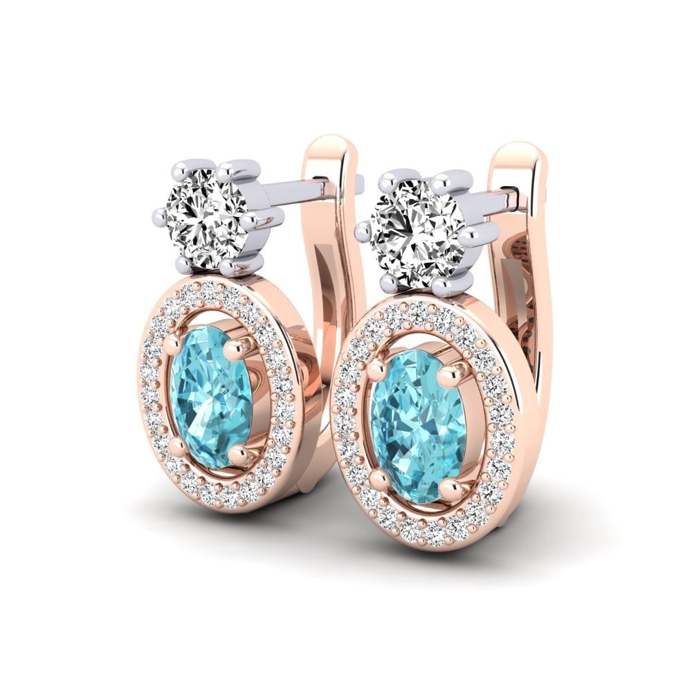 14k Oro Rosa & Blanco Circón Azul Pendiente de mujer Mimi