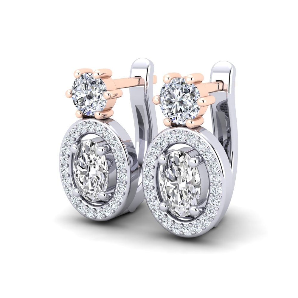 14k Oro Blanco & Rosa Ovalado Pendiente de mujer Mimi