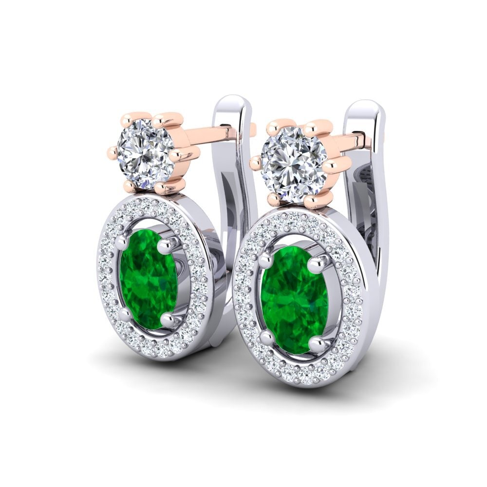 14ct White & Rose Gold Emerald (Lab Created) Women's Earring Mimi
