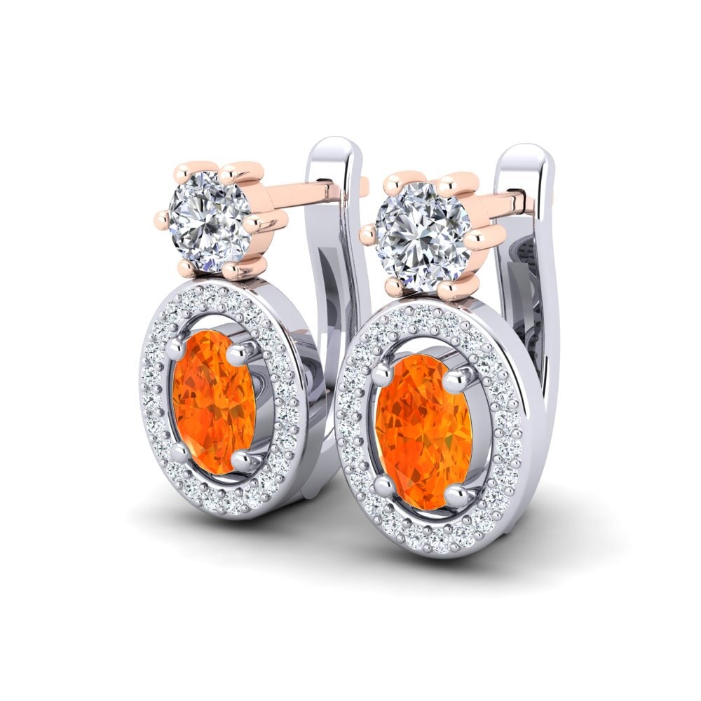 9K White & Rose Gold Orange Sapphire Earring Mimi