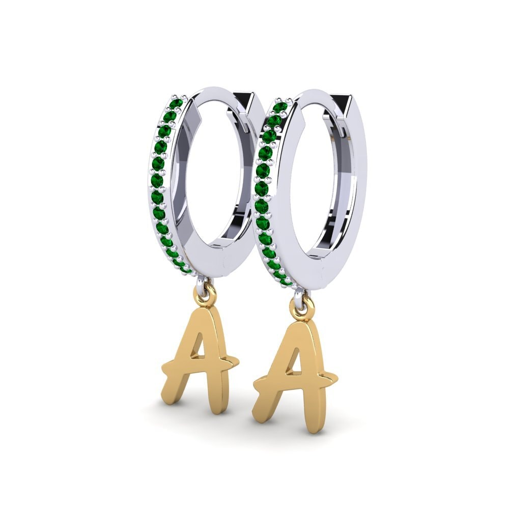 18k Oro Blanco & Amarillo Circonita Verde Pendiente de mujer Mindi A