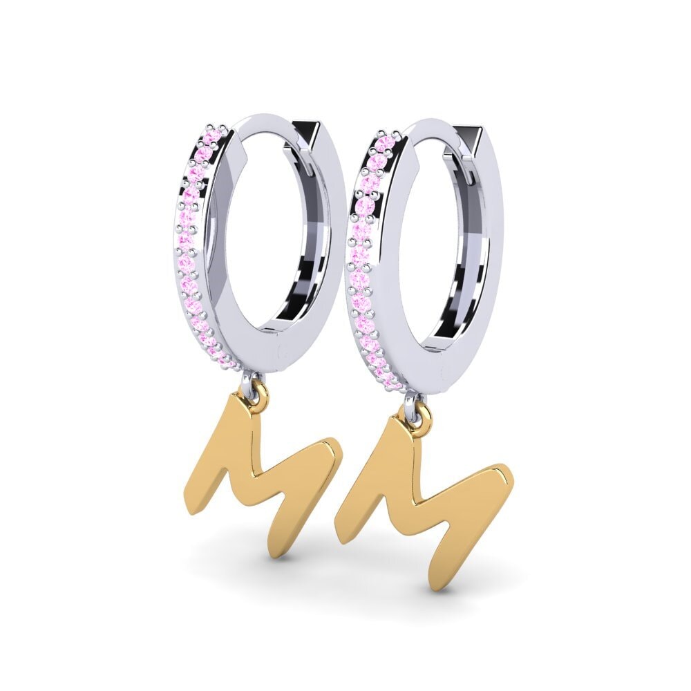 9k Oro Blanco & Amarillo Zafiro Rosado Pendiente de mujer Mindi M