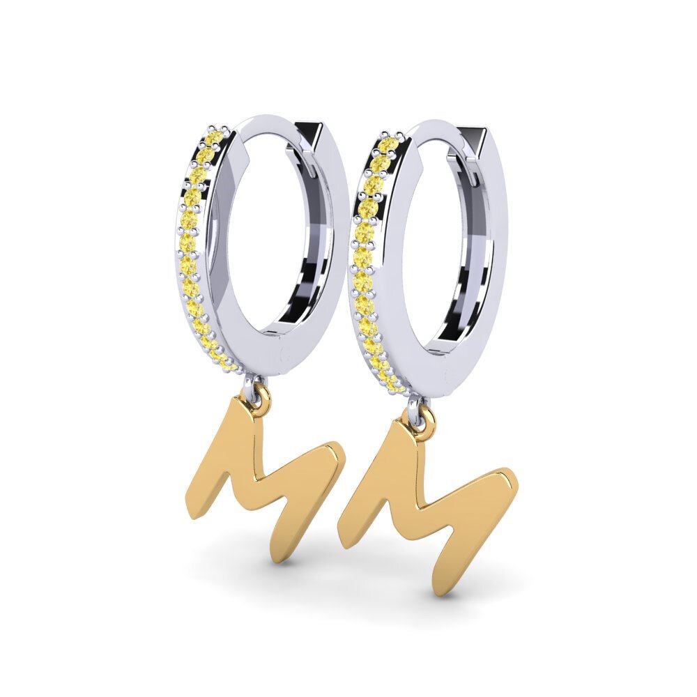18k Oro Blanco & Amarillo Zafiro amarillo Pendiente de mujer Mindi M