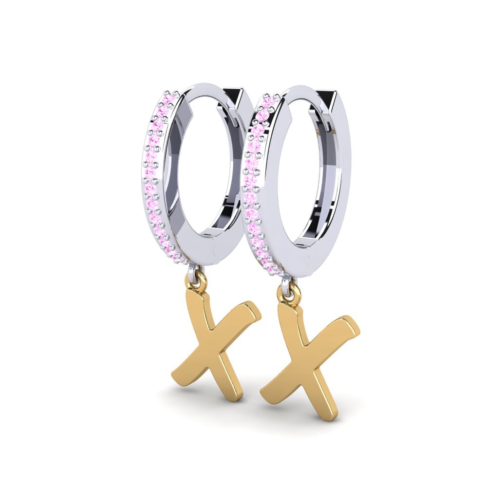 9k Oro Blanco & Amarillo Zafiro Rosado Pendiente de mujer Mindi X
