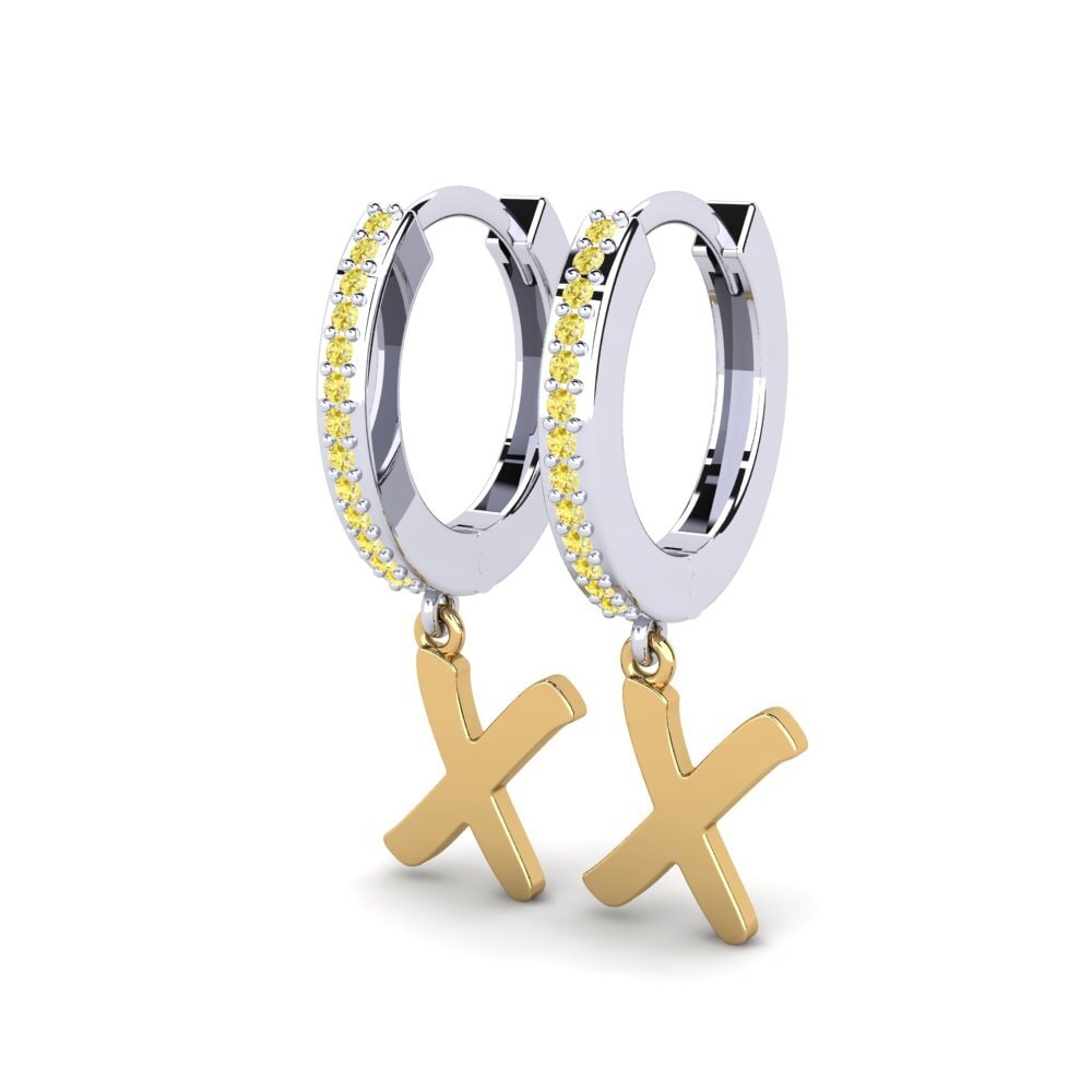 18k Oro Blanco & Amarillo Zafiro amarillo Pendiente de mujer Mindi X
