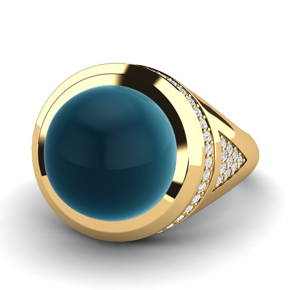 14K Geel Goud Cabochon Blauwe London Topaas Ringen Mindra