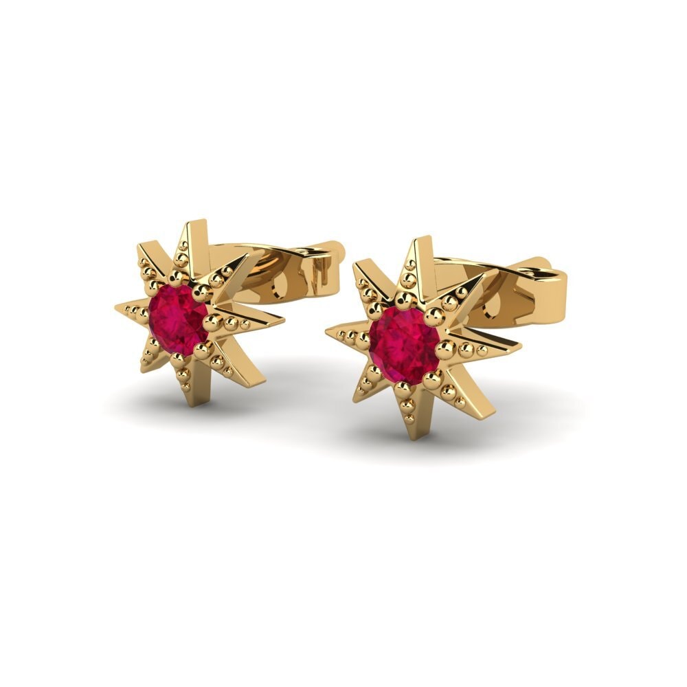 9ct Yellow Gold Ruby Women's Earring Minuscolo