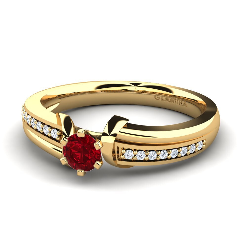 18k Oro Amarillo Circonita Roja Anillo de compromiso Mirabella