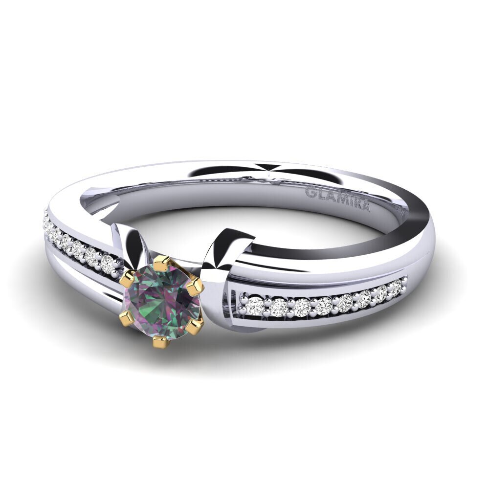 14k Oro Blanco & Amarillo Topacio Místico Anillo de compromiso Mirabella