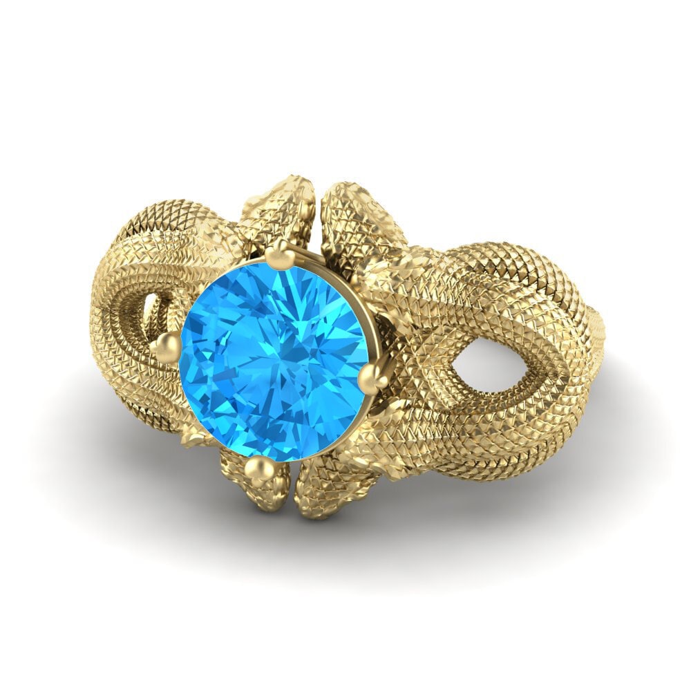 9k Oro Amarillo Topacio azul Anillo de compromiso Mirna