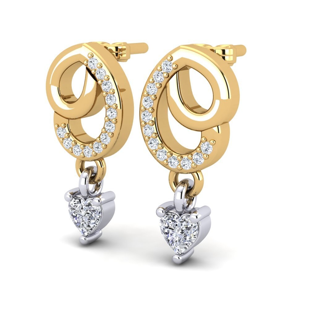 14k Oro Blanco / Amarillo Corazón Pendiente de mujer Mitika