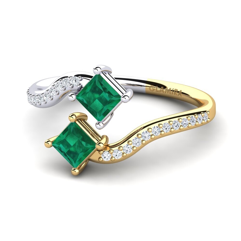 Vàng-Trắng 14K Đá Emerald / Ngọc lục Bảo Nhẫn đính hôn Mitzel