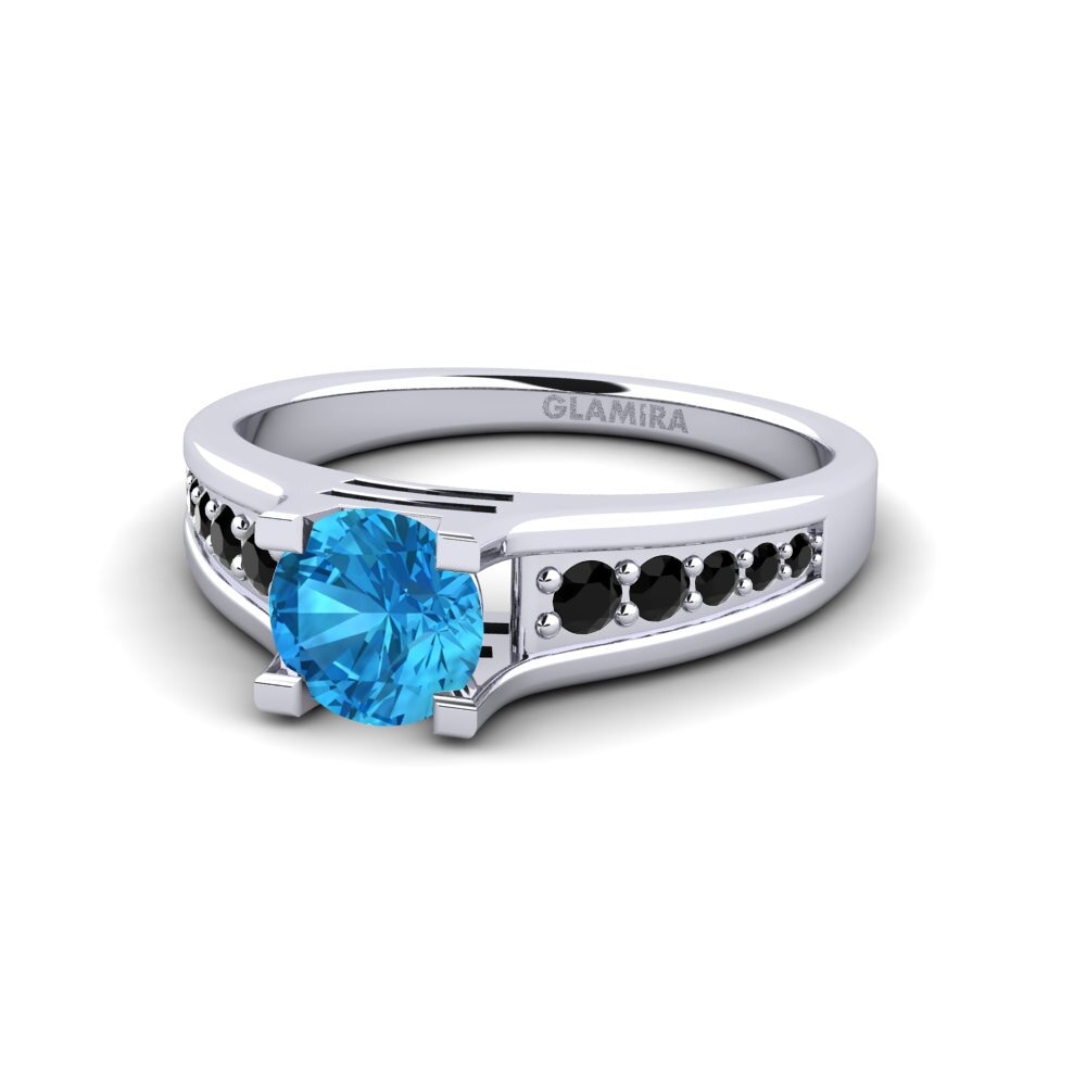 18k Oro Blanco Topacio azul Anillo de compromiso Miya