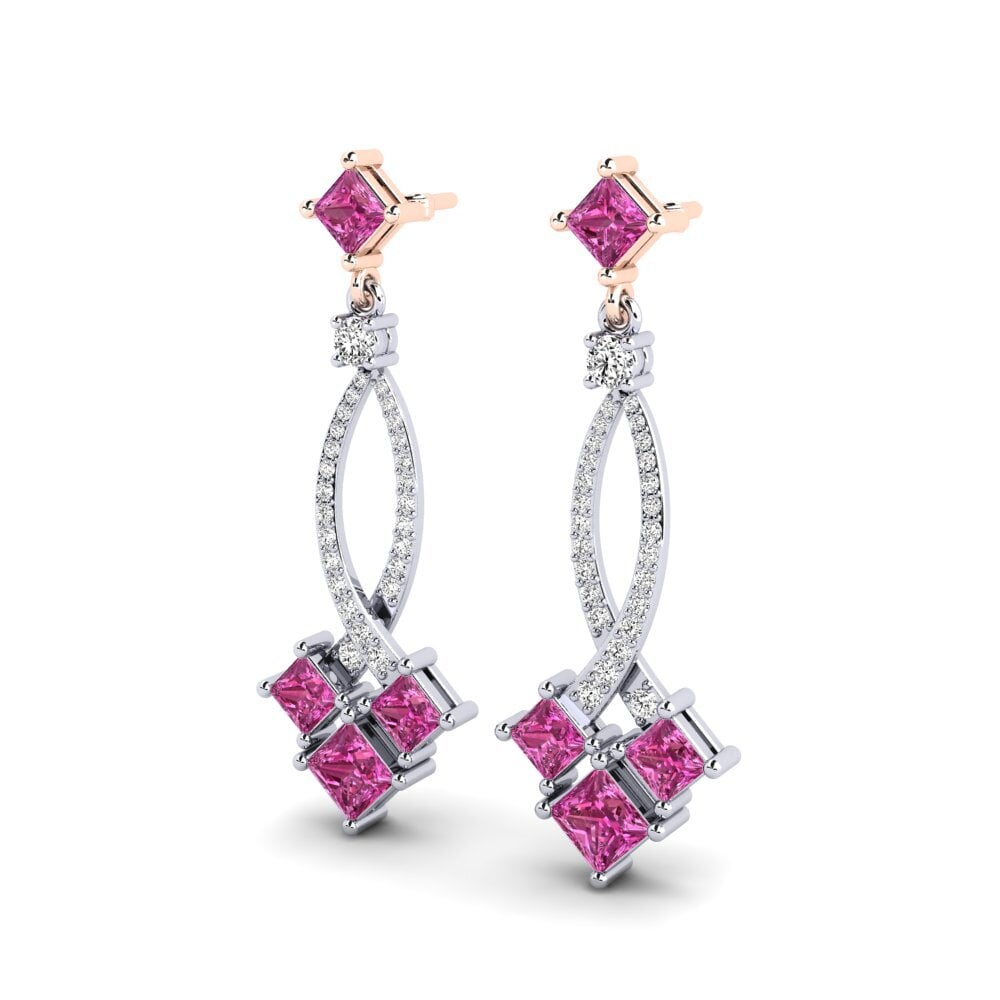 14k Oro Blanco & Rosa Topacio Rosa Pendiente de mujer Miyoko