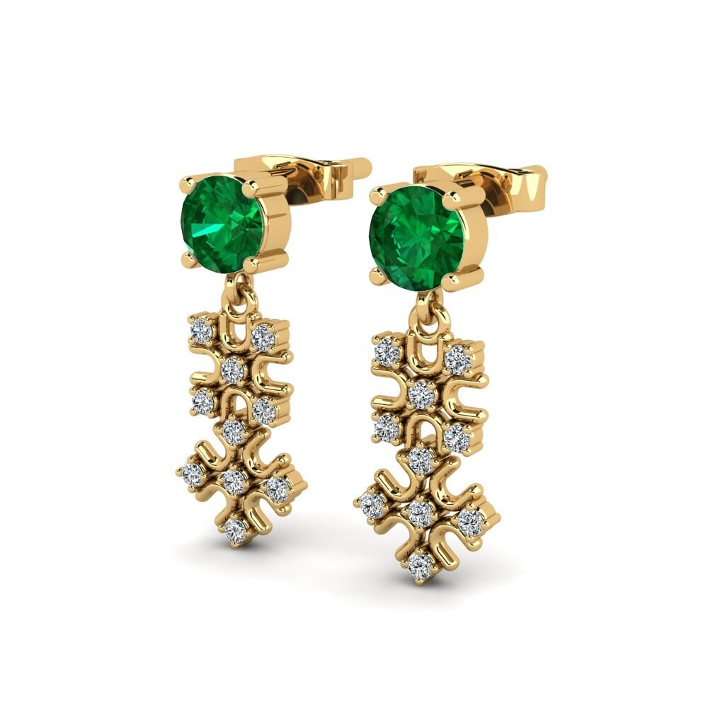 14ct Yellow Gold Emerald (Lab Created) Women's Earring Moine