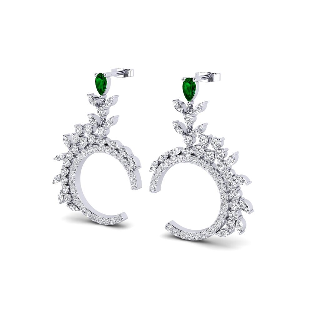 18k Oro Blanco Circonita Verde Pendiente de mujer Moje