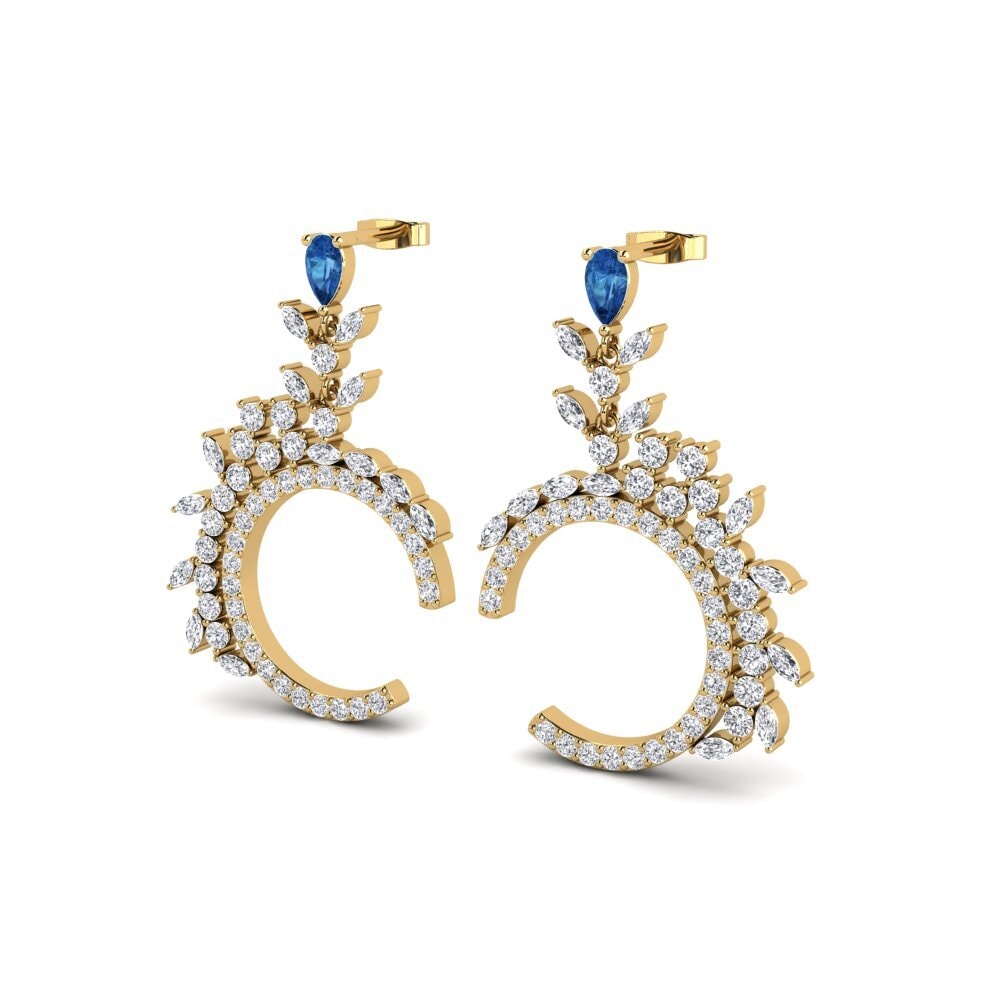 Zircônia azul escuro Brincos Feminino Moje